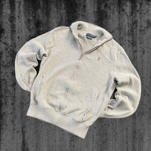 y2k Polo Ralph Lauren Zip-Up Cardigan, Size M, Gray/White